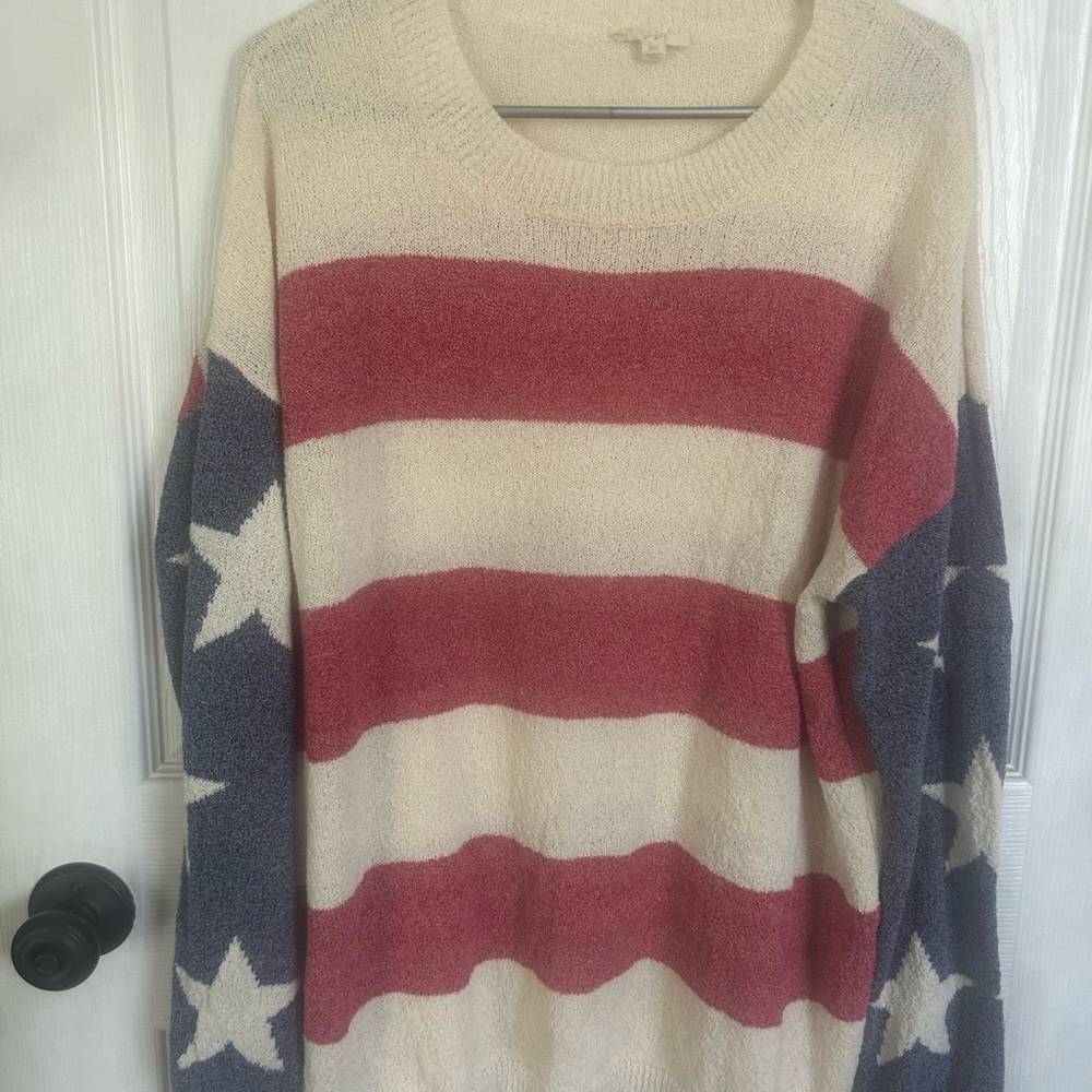 Cozy Striped Red, White, and Blue Women's Sweater